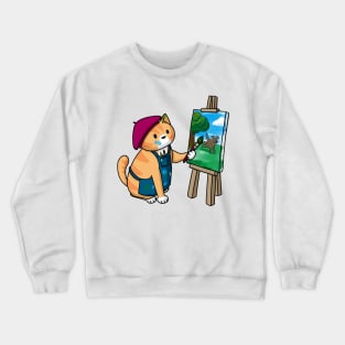 Cat artist easel beret Crewneck Sweatshirt